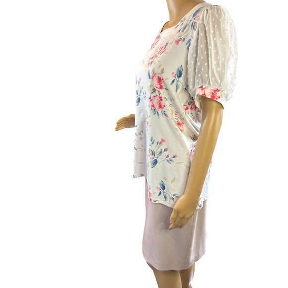 (5 for $25) Elegant Chiffon Sleeve Floral Print Blouse in White‎ Size Medium - Picture 3 of 6